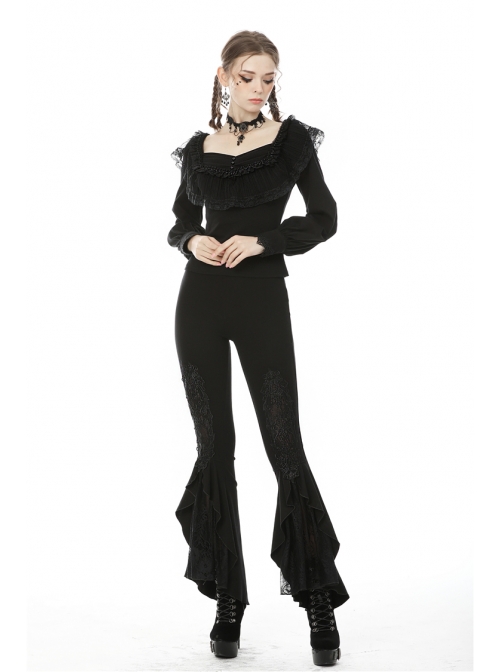 Black Gothic Lace Embroidery Frilly Legging