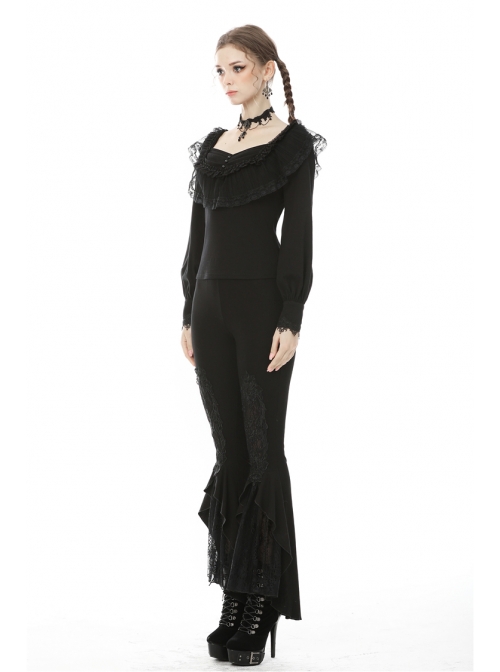 Black Gothic Lace Embroidery Frilly Legging