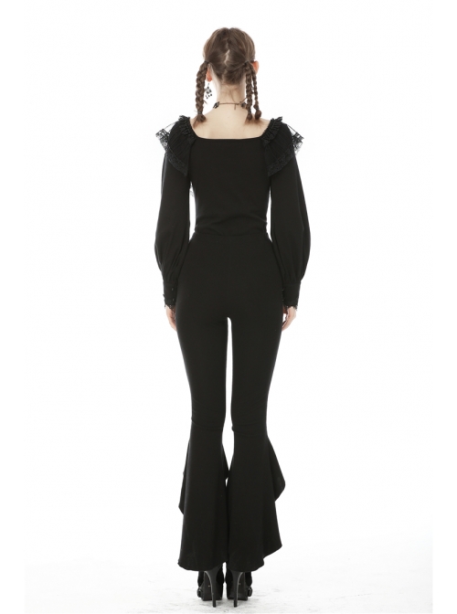 Black Gothic Lace Embroidery Frilly Legging