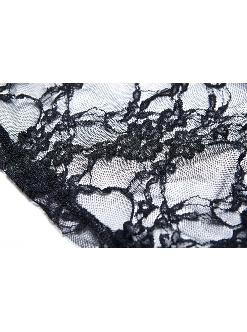 Off-Shoulder Long Sleeve Black Gothic Lace T-Shirt