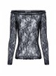 Off-Shoulder Long Sleeve Black Gothic Lace T-Shirt