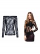 Off-Shoulder Long Sleeve Black Gothic Lace T-Shirt