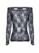 Off-Shoulder Long Sleeve Black Gothic Lace T-Shirt