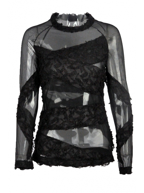 Black Punk Tore Semi-Transparent Long Sleeve T-Shirt