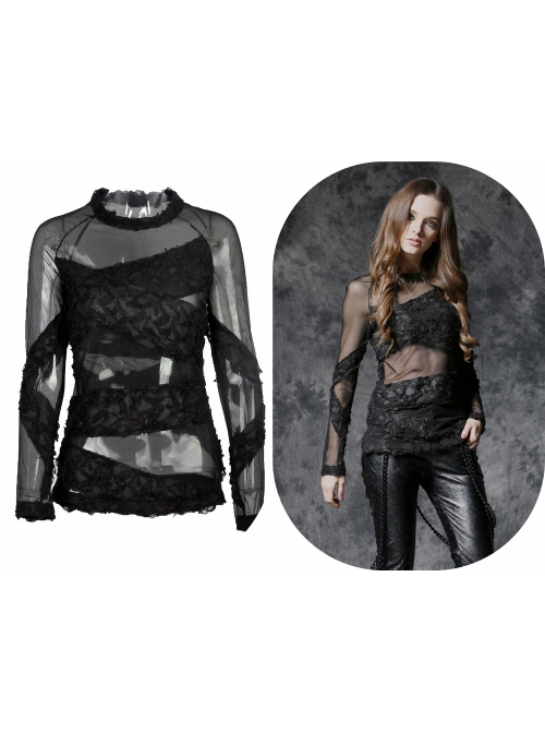 Black Punk Tore Semi-Transparent Long Sleeve T-Shirt