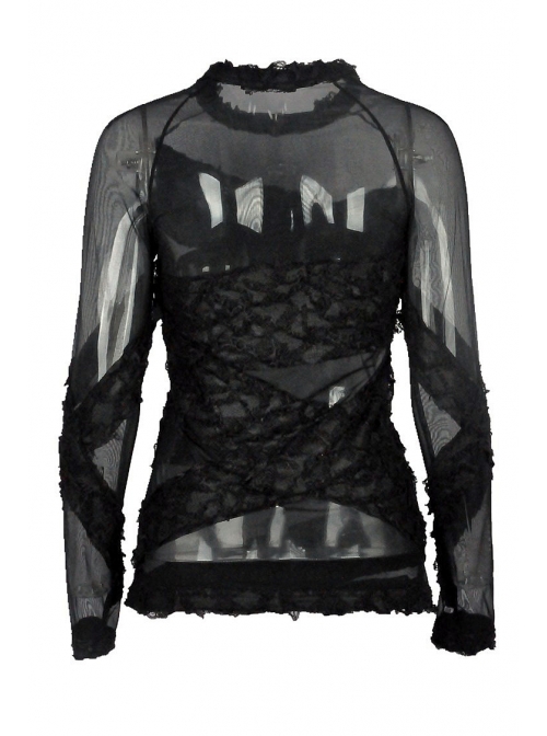 Black Punk Tore Semi-Transparent Long Sleeve T-Shirt