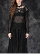 One-Word Front Chest Three-Dimensional Embroidery Lace Long Sleeve Black Gothic T-Shirt