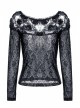 One-Word Front Chest Three-Dimensional Embroidery Lace Long Sleeve Black Gothic T-Shirt