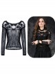 One-Word Front Chest Three-Dimensional Embroidery Lace Long Sleeve Black Gothic T-Shirt