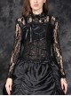Black Gothic Front Chest Lace-Up Jacquard Hollow-Out Lace T-Shirt
