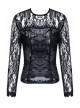 Black Gothic Front Chest Lace-Up Jacquard Hollow-Out Lace T-Shirt
