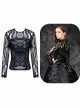 Black Gothic Front Chest Lace-Up Jacquard Hollow-Out Lace T-Shirt