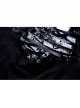 Small High Collar Front Chest Lace-Up Flare Sleeve Black Gothic Jacquard Hollow-Out Lace T-Shirt