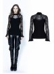 Small High Collar Front Chest Lace-Up Flare Sleeve Black Gothic Jacquard Hollow-Out Lace T-Shirt