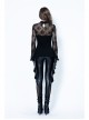 Small High Collar Front Chest Lace-Up Flare Sleeve Black Gothic Jacquard Hollow-Out Lace T-Shirt