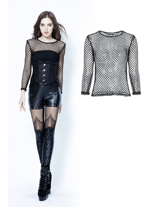 Black Punk Perspective Mesh Long Sleeve T-Shirt