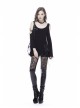 Off-Shoulder Metal Eyelets Strap Back Lace-Up Flare Sleeve Lace Cuff Black Punk T-Shirt