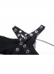 Off-Shoulder Metal Eyelets Strap Back Lace-Up Flare Sleeve Lace Cuff Black Punk T-Shirt