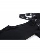 Off-Shoulder Metal Eyelets Strap Back Lace-Up Flare Sleeve Lace Cuff Black Punk T-Shirt