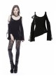 Off-Shoulder Metal Eyelets Strap Back Lace-Up Flare Sleeve Lace Cuff Black Punk T-Shirt