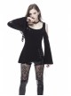 Off-Shoulder Metal Eyelets Strap Back Lace-Up Flare Sleeve Lace Cuff Black Punk T-Shirt