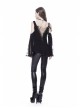 Off-Shoulder Metal Eyelets Strap Back Lace-Up Flare Sleeve Lace Cuff Black Punk T-Shirt