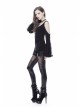 Off-Shoulder Metal Eyelets Strap Back Lace-Up Flare Sleeve Lace Cuff Black Punk T-Shirt