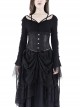 Bandage Collar Lace-Up Long Sleeve Lace Cuff Black Gothic T-Shirt