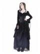 Bandage Collar Lace-Up Long Sleeve Lace Cuff Black Gothic T-Shirt