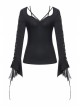 Bandage Collar Lace-Up Long Sleeve Lace Cuff Black Gothic T-Shirt