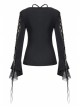 Bandage Collar Lace-Up Long Sleeve Lace Cuff Black Gothic T-Shirt