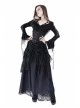 Bandage Collar Lace-Up Long Sleeve Lace Cuff Black Gothic T-Shirt