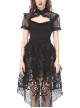 Lace High Collar Bubble Sleeve Backless Black Gothic Knit T-Shirt