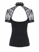 Lace High Collar Bubble Sleeve Backless Black Gothic Knit T-Shirt