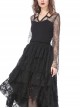 Back Lace-Up Lace Bat Sleeves Black Gothic Knit Halter T-Shirt