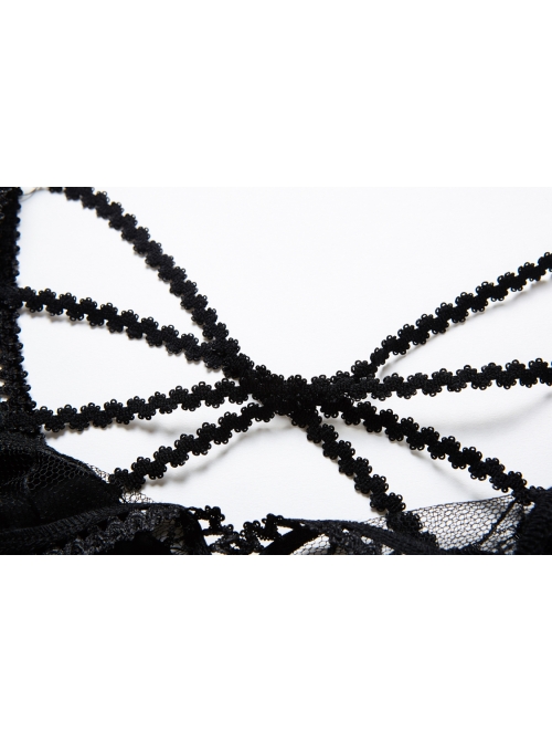 Back Lace-Up Lace Bat Sleeves Black Gothic Knit Halter T-Shirt