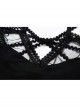 Back Lace-Up Lace Bat Sleeves Black Gothic Knit Halter T-Shirt