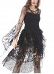 Front Lace-Up Transparent Lace Big Sleeves Black Gothic T-Shirt