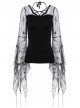 Front Lace-Up Transparent Lace Big Sleeves Black Gothic T-Shirt