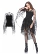 Front Lace-Up Transparent Lace Big Sleeves Black Gothic T-Shirt