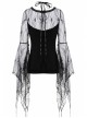 Front Lace-Up Transparent Lace Big Sleeves Black Gothic T-Shirt
