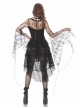 Front Lace-Up Transparent Lace Big Sleeves Black Gothic T-Shirt