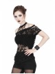 Off-Shoulder Metal Eyelets Strap Short Sleeve Black Punk Lace Mesh Halter T-Shirt