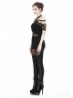 Off-Shoulder Metal Eyelets Strap Short Sleeve Black Punk Lace Mesh Halter T-Shirt