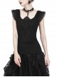 One-Word Shoulder Lace Cuff Front Chest Embroidery Decals Black Gothic Knit T-Shirt