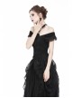 One-Word Shoulder Lace Cuff Front Chest Embroidery Decals Black Gothic Knit T-Shirt