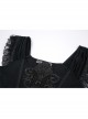 One-Word Shoulder Lace Cuff Front Chest Embroidery Decals Black Gothic Knit T-Shirt