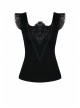 One-Word Shoulder Lace Cuff Front Chest Embroidery Decals Black Gothic Knit T-Shirt