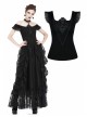 One-Word Shoulder Lace Cuff Front Chest Embroidery Decals Black Gothic Knit T-Shirt