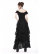 One-Word Shoulder Lace Cuff Front Chest Embroidery Decals Black Gothic Knit T-Shirt